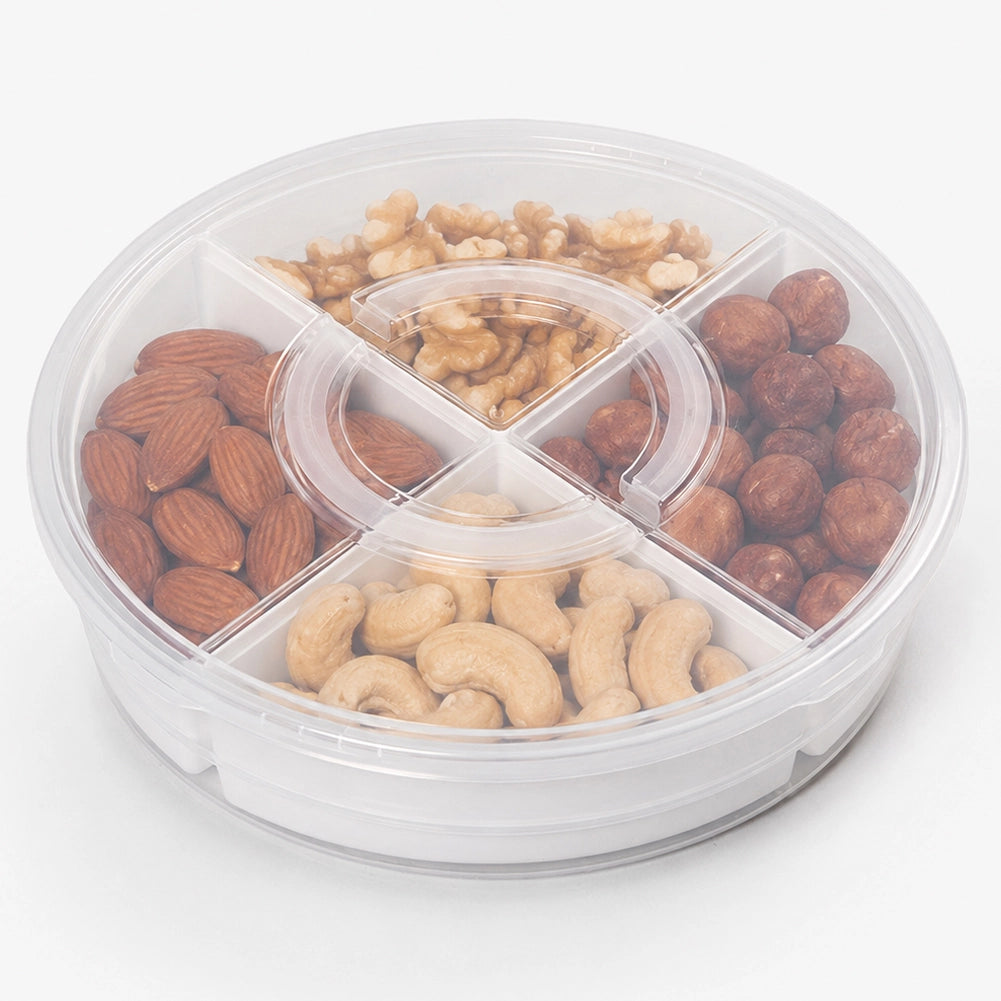 Contenitore Rotondo con 4 Comparti Organizer per Alimenti Scomparti in Plastica Trasparente