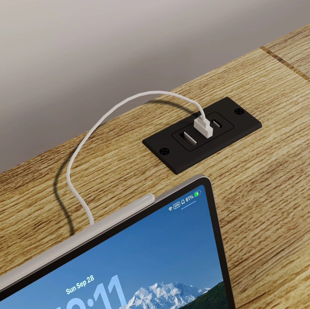 Letto a soppalco nero con scrivania, armadio, scala contenitore e USB