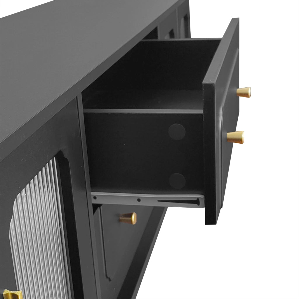 Mobile TV con 4 Ante in Vetro Cannel¨¦ e 2 Cassetti Push-to-Open; Piedini in Metallo; in Truciolare; 175¡Á38¡Á55;5 cm; Nero