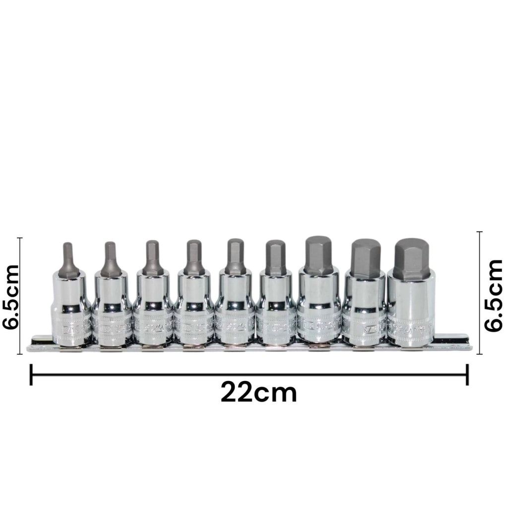 Set 9 Bussole Esagonali Professionali Acciaio CR-V, Attacco 1/2" Art.07785