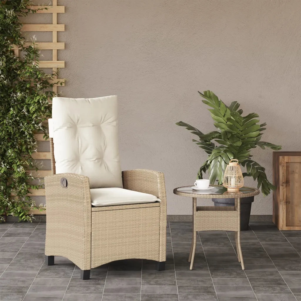 Sedia Reclinabile da Giardino | Sedie da Esterno con Cuscini Beige in Polyrattan