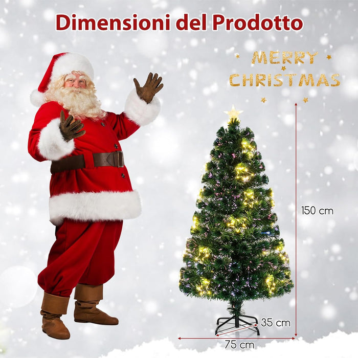 Albero di Natale in Fibra Ottica 150/180 cm, Albero di Natale Artificiale Pre-illuminato con 24/36 Luci a Stringa, Stella sulla Cima e 170/230 Punte dei Rami, Decorazione per Feste (150 CM)