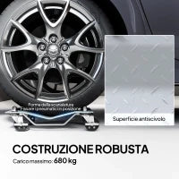 DURHAND Set di 2 Carrelli Sposta Auto in Metallo Antiscivolo con Ruote Girevoli e Bloccabili, Argento