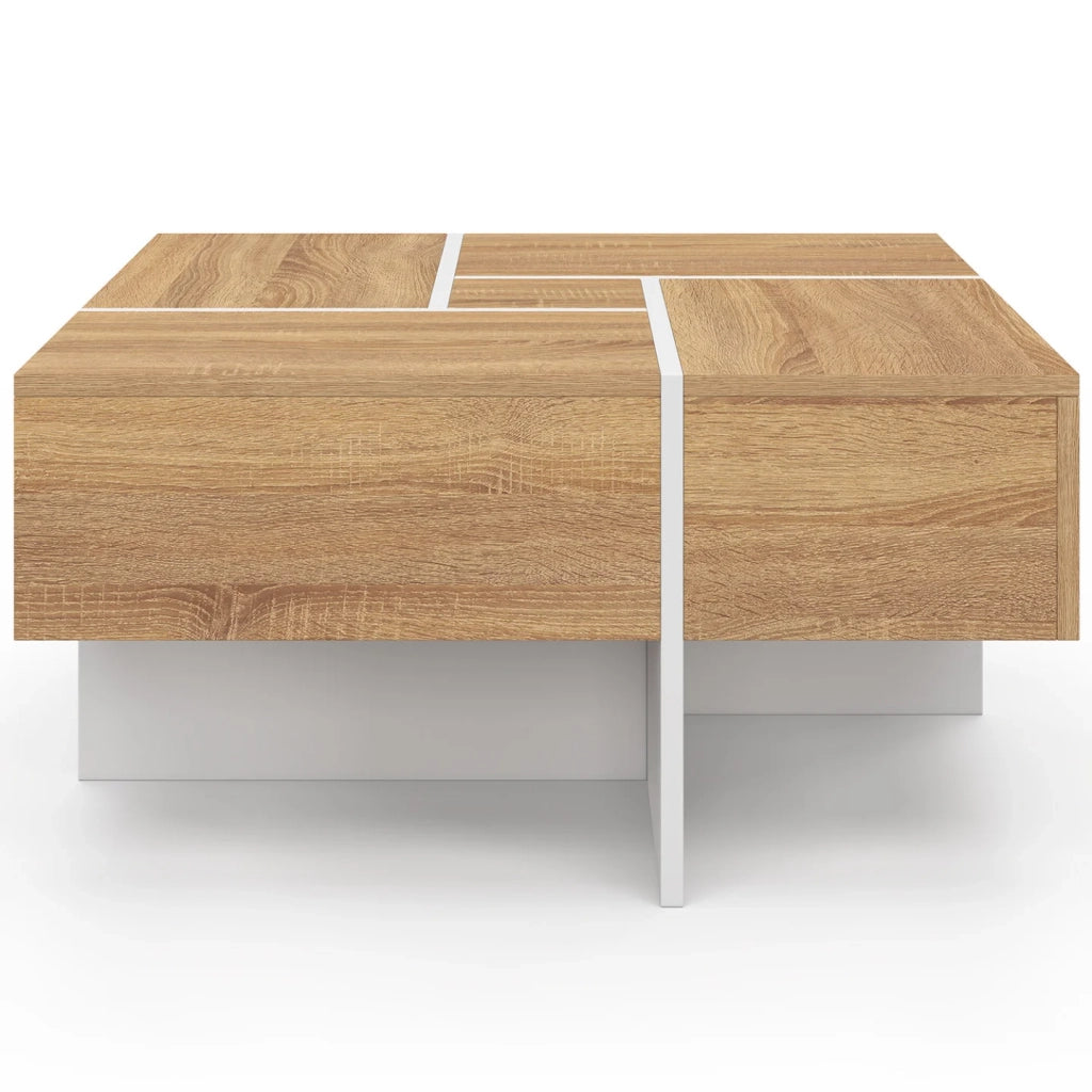 IDMarket - Tavolino quadrato TALIA 70 cm con cassetti in legno e bianco