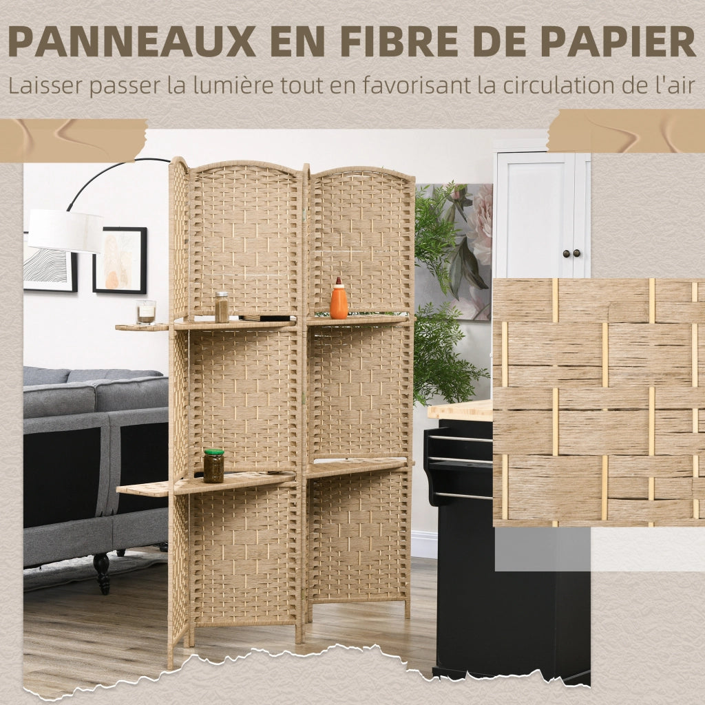Paravento 4 ante con ripiani ¨C zephmum ¨C legno 160x170 cm