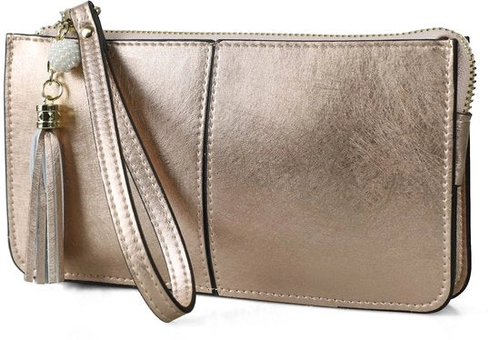 Clutch da donna, piccola borsa da mano, portacipria, champagne / oro, compatta o portacipria