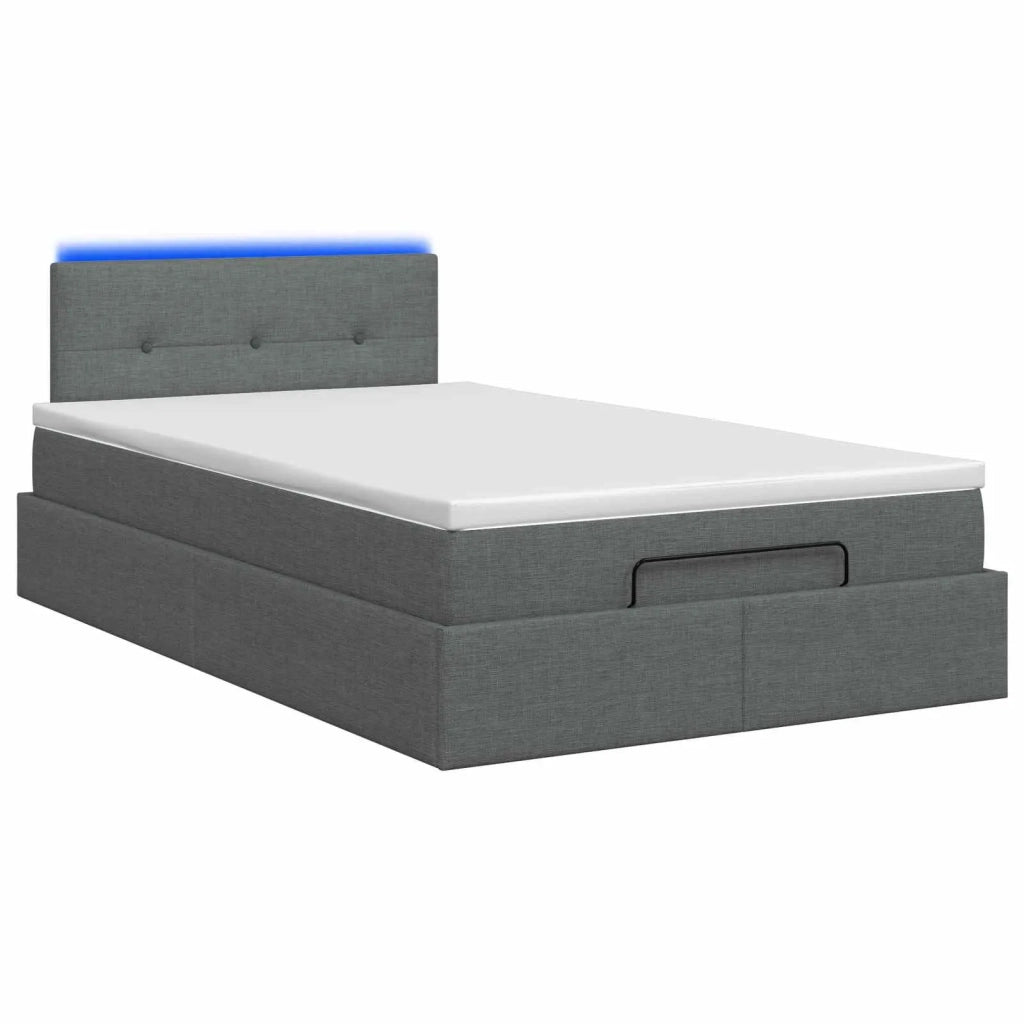 Letto Ottomano con Materasso e LED Grigio Scuro 120 x 190 cm 3458056