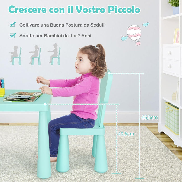 Set di Tavolo e Sedie per Bambini, Multifunzione, Tavolo e 2 Sedie da Gioco, 76,5 x 54,5 x 49,5 cm (Verde)
