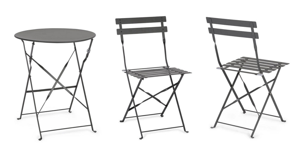 Set 3 Pezzi Bistrot da Giardino con Tavolo e 2 Sedie in Acciaio Verniciato Austin Antracite