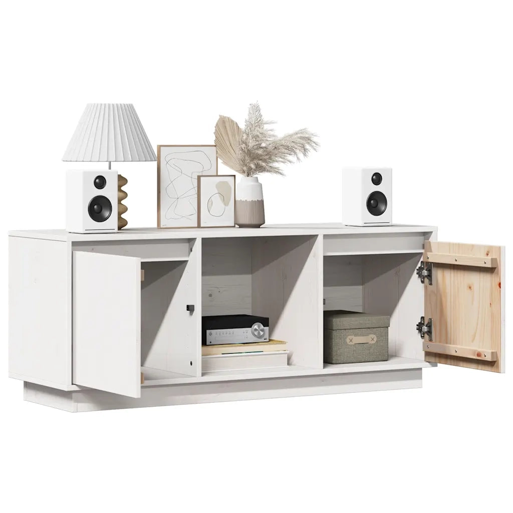Mobile Porta TV Bianco 110,5x35x44 cm in Legno Massello di Pino 814340