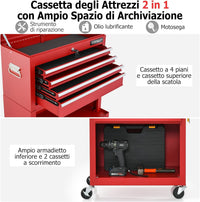 Cassettiera Portautensili a 6 Cassetti, Carrello per Attrezzi con Ruote Bloccabili, con Ripiano rimovibile e Serratura, 61,5 x 33 x 132 cm (rosso)
