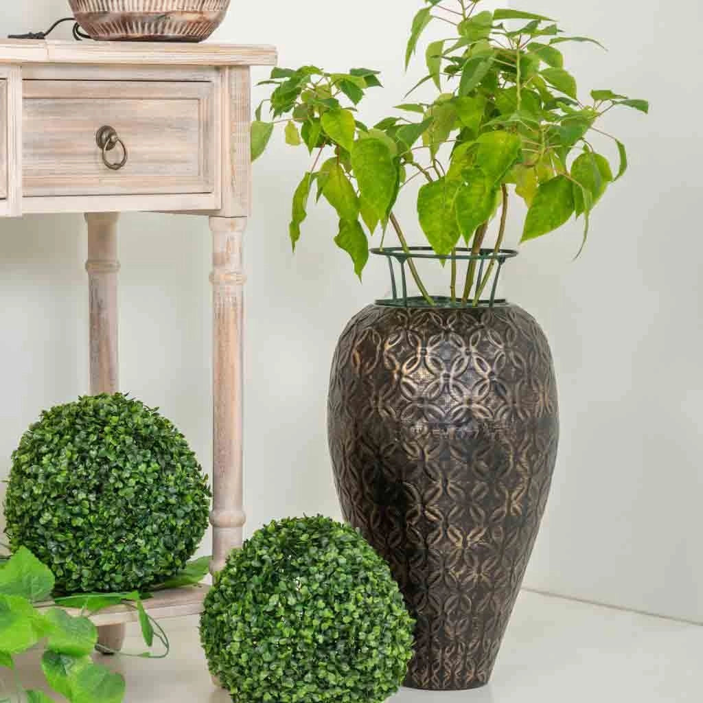 Vaso in metallo nero e oro 32x32x52h