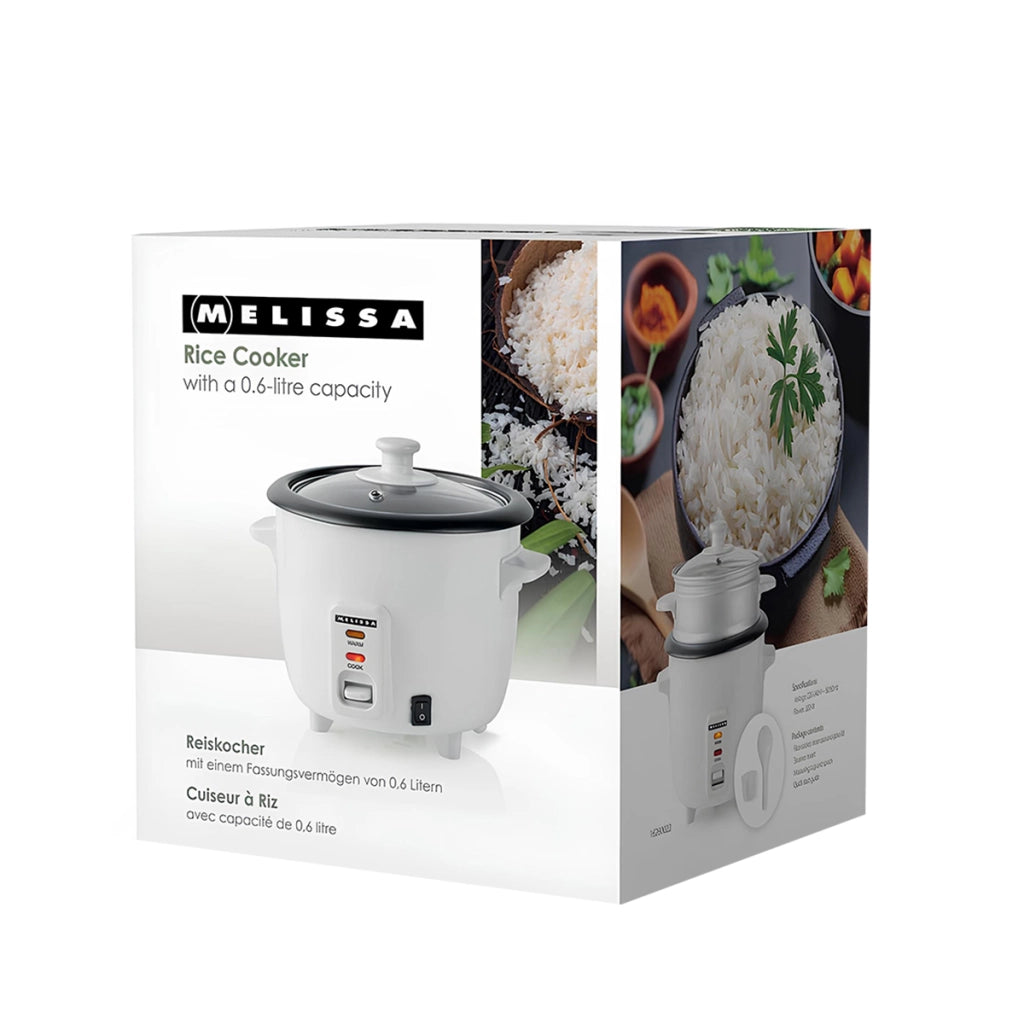 Cuociriso 0.6 L 300W Rivestimento Antiaderente con Cestello per la Cottura a Vapore Bianco MELISSA