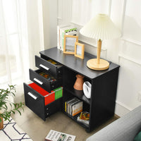 Schedario a 3 Cassetti, Supporto per Stampante con 5 Ruote e Ripiani Aperti Regolabili, Armadietto Multifunzionale per Casa e Ufficio, 81 x 41 x 66 cm (Nero)