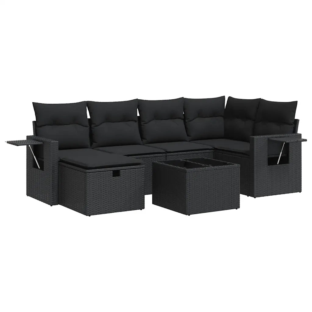 vidaXL Set Divani da Giardino con Cuscini 7pz Nero Polyrattan