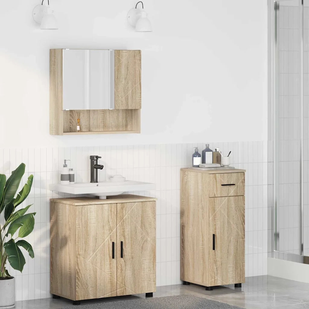 Set di mobili per il bagno con cassetto 3 pcs Rovere Sonoma