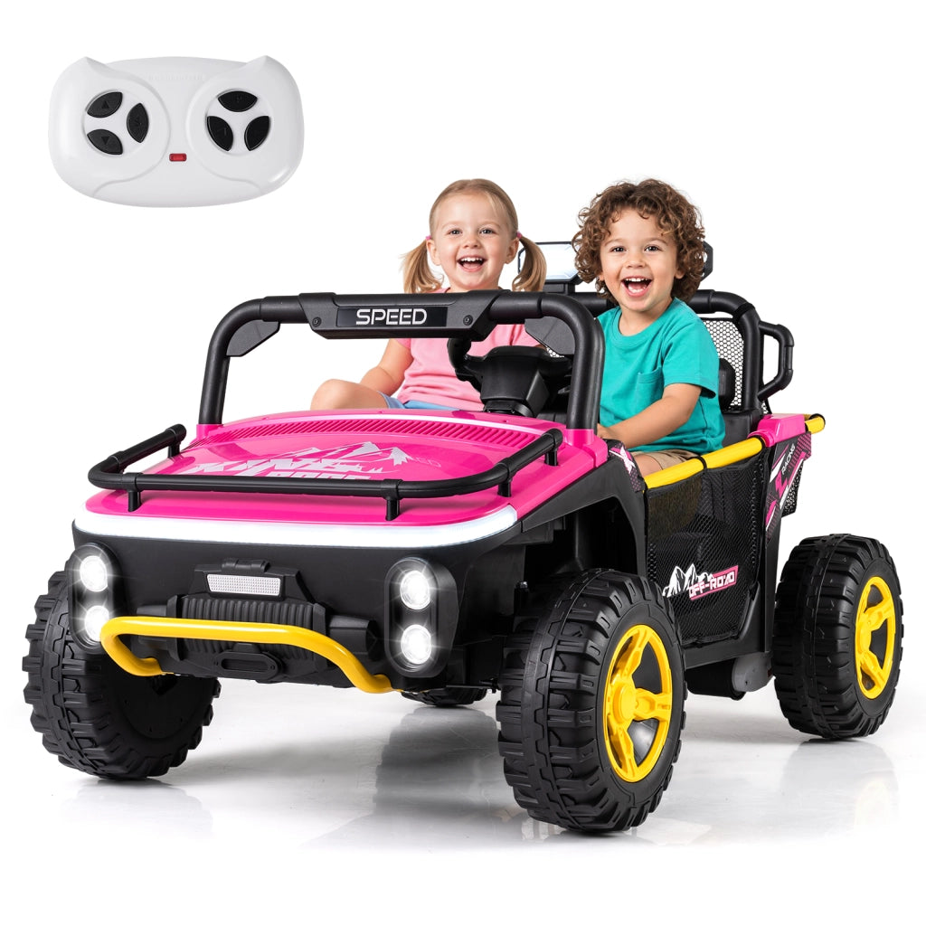 Veicolo elettrico 24v 2 posti camion clacson musica storie wireless-Luci cambio marce telecomando spazio stoccaggio Rosa