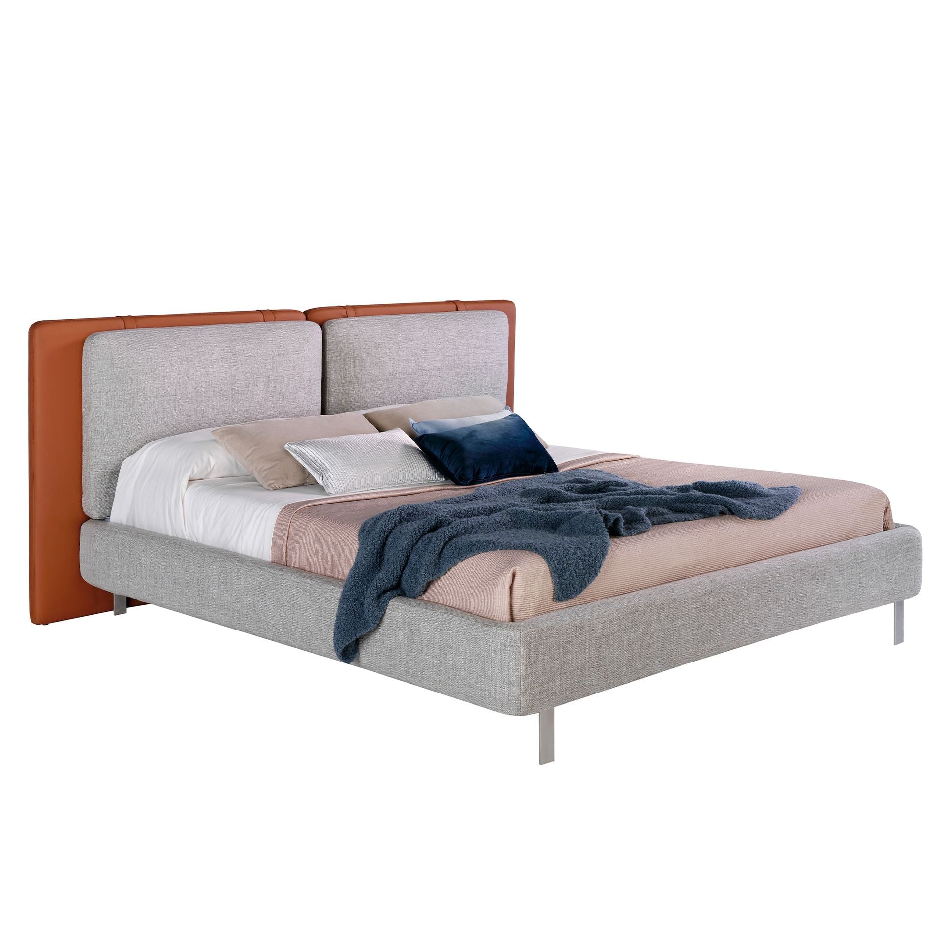 Letto in similpelle marrone e tessuto grigio