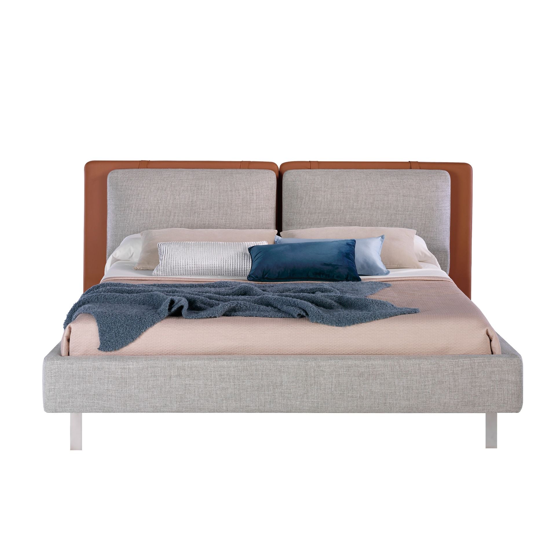Letto in similpelle marrone e tessuto grigio