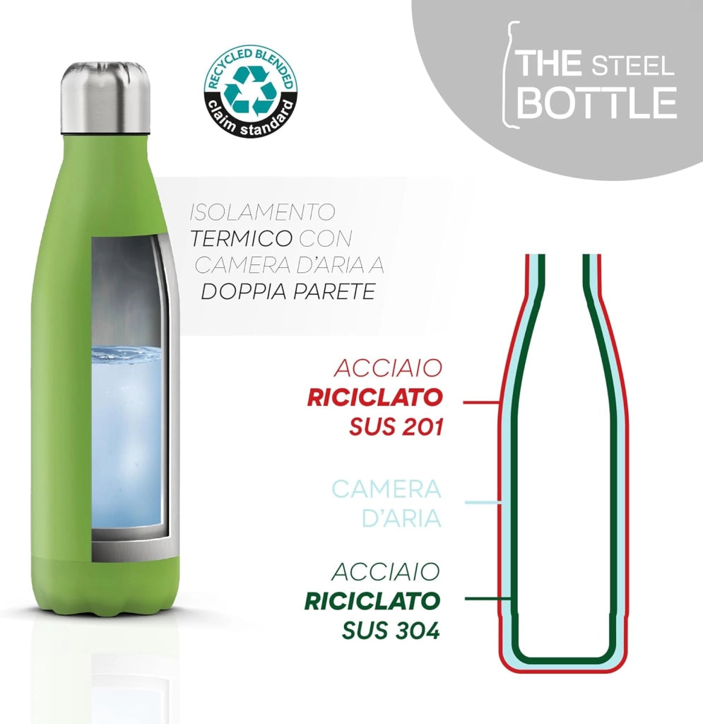 The Steel Bottle Bottiglia termica in Acciaio Inox Capacità 500 ml Chiusura Ermetica - Verde