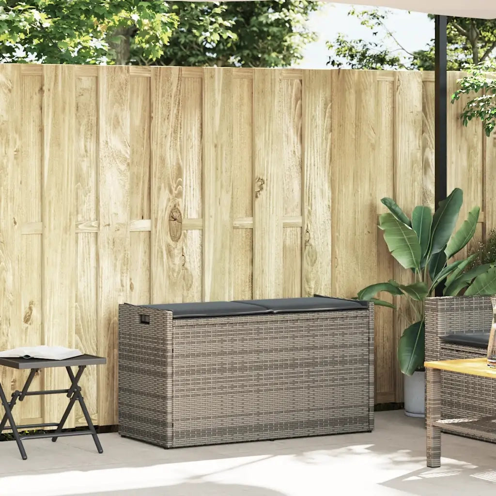 Cassapanca da Esterno con Cuscino-Baule-Panca con Contenitore Grigia 100 cm in Polyrattan 508591