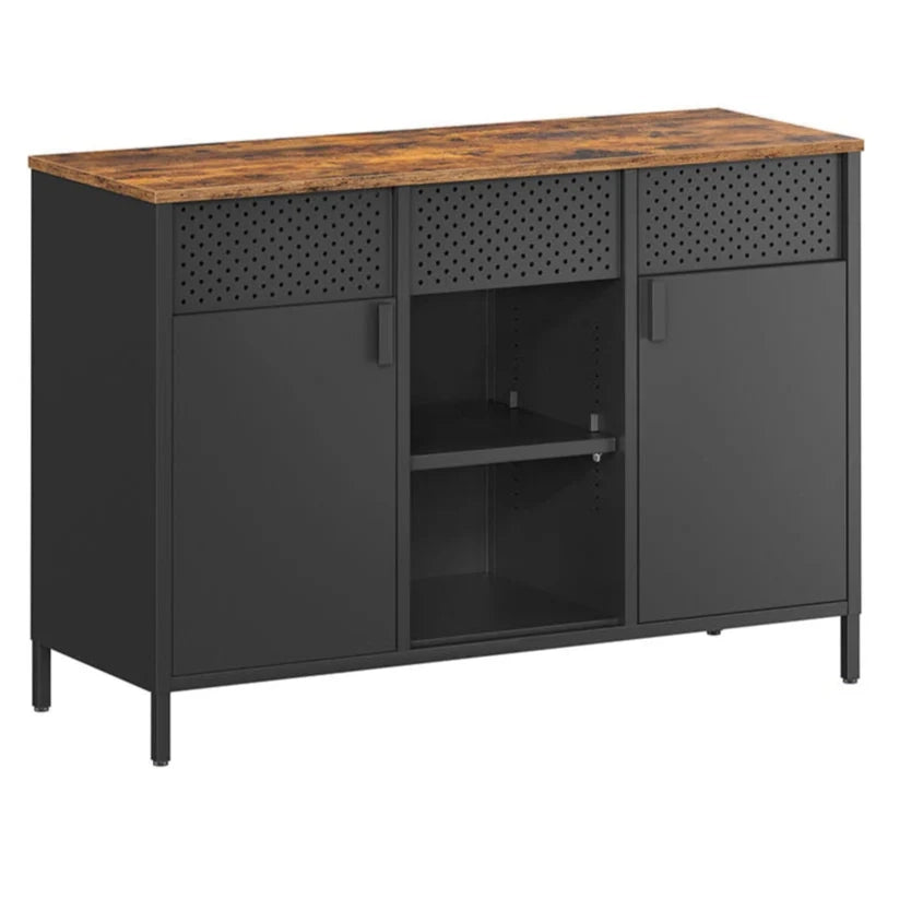 Mobile contenitore in metallo credenza con doppie ante chiusura magnetica ripiani regolabili struttura in acciaio marrone rustico e nero opaco lsc204b01 12_0003996