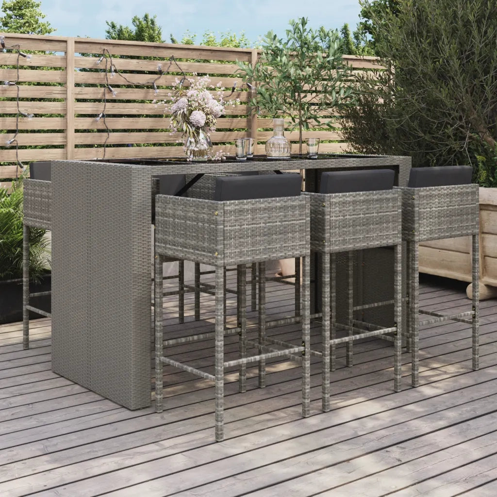 Set Bar da Giardino 7 pz con Cuscini in Polyrattan Grigiocod mxl 77087