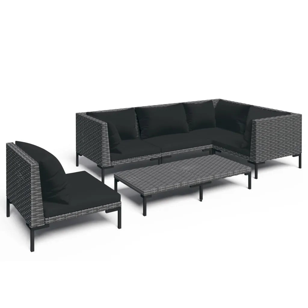 Set Divani Giardino 6 pz con Cuscini in Polyrattan Grigio Scuro cod mxl 48780