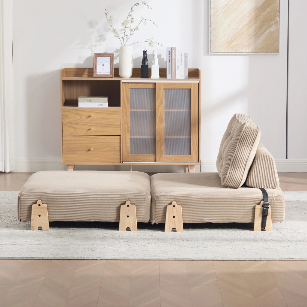 POLTRONA Letto Pieghevole 90x170 cm Velluto a Coste Cachi Legno Massello