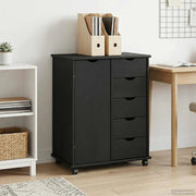 Mobile con Ruote Nero 63,5 x 39 x 79 cm Legno di Pino Massello 42028363