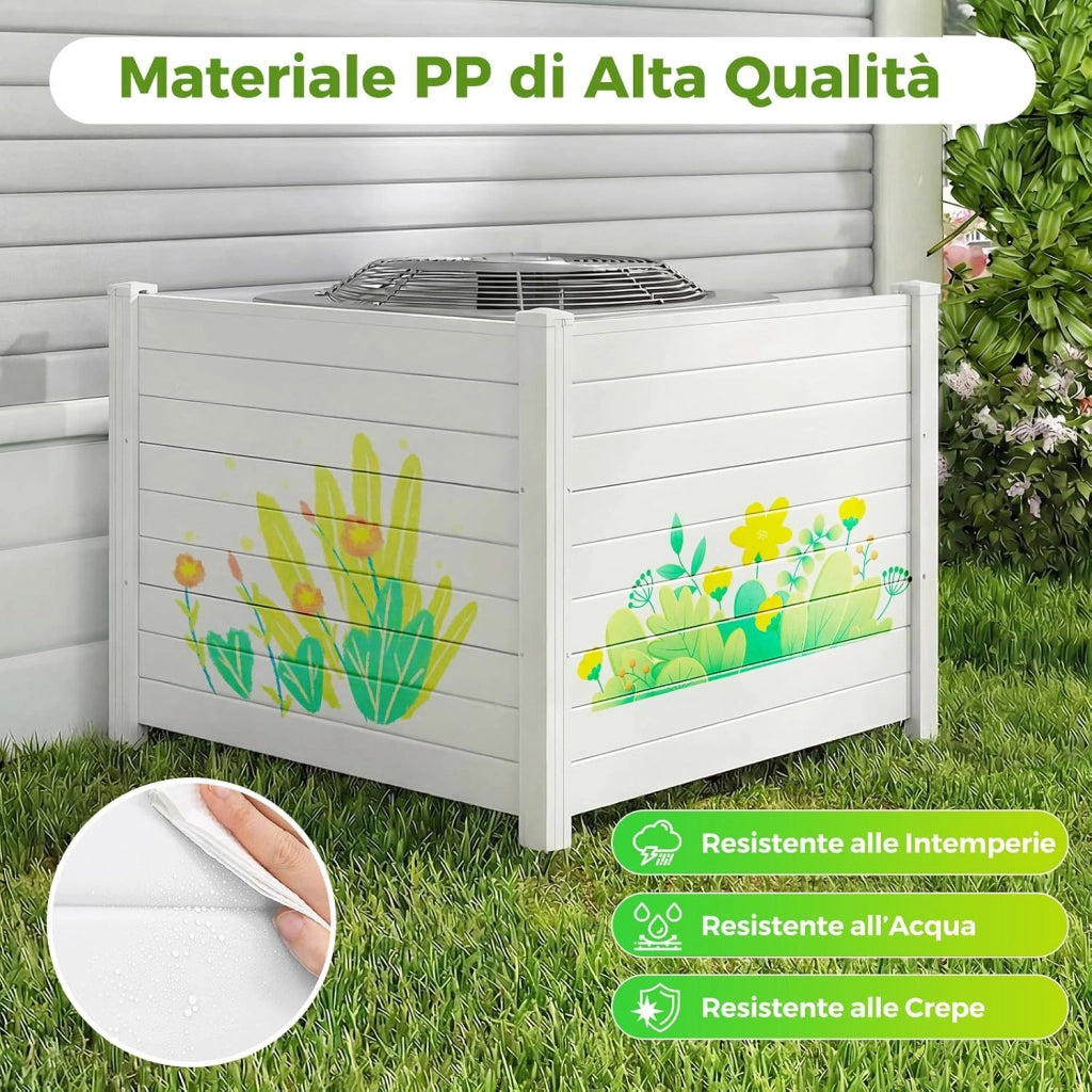 Schermo per Privacy da Esterno, Recinzione con Pannelli e Pali di Metallo Zincato, Recinto da Esterno Versatile e Modulare per Piscina, Copribidone e Condizionatore d’Aria (Bianco)