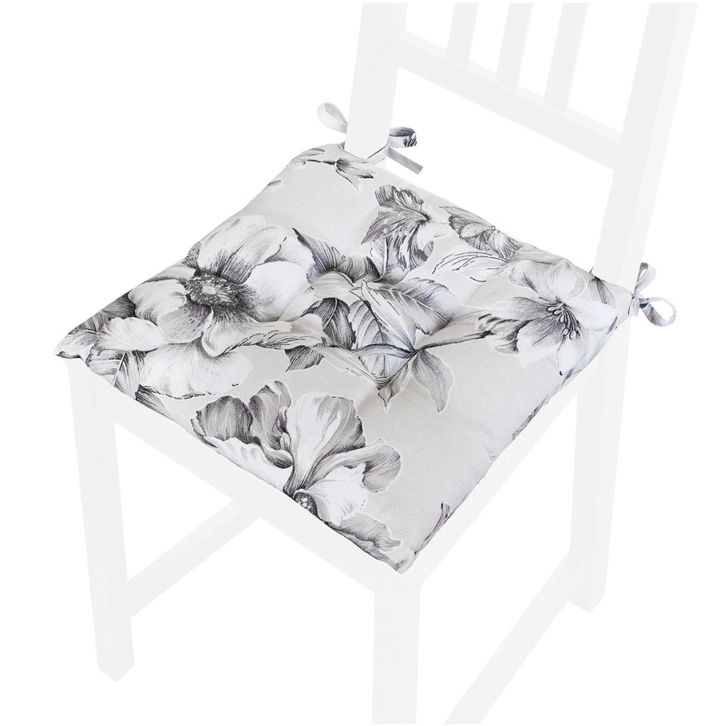 Set 4 Cuscini Sedia Shabby Chic Fiore Bianco Nero Morbidissimi Universali Coprisedie Cotone Lavabili