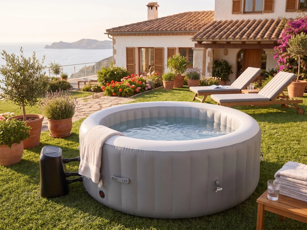 Spa gonfiabile a 4 posti - Forma rotonda - Beneo - Filtro e copertura inclusi - Beige