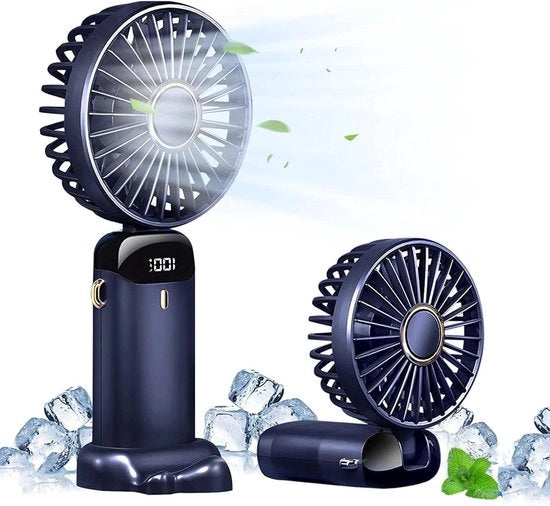 Ventilatore Portatile Mini USB Ricaricabile 5 Velocità - Batteria Integrata 5000mAh - Ventilatore Pieghevole per Ufficio Esterno - Blu Scuro