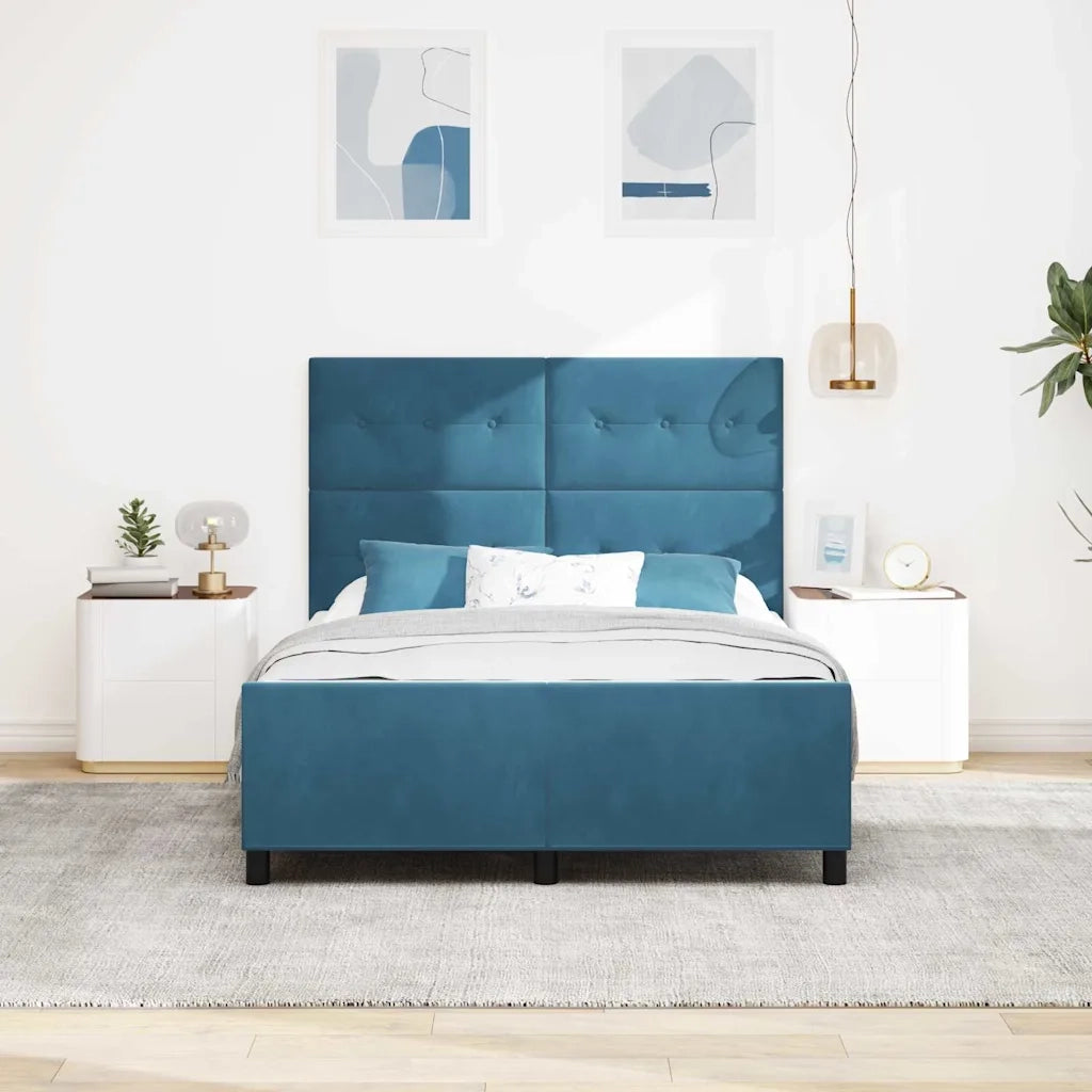 Letto a molle con testiera Blu Scuro 160 x 200 cm Velluto
