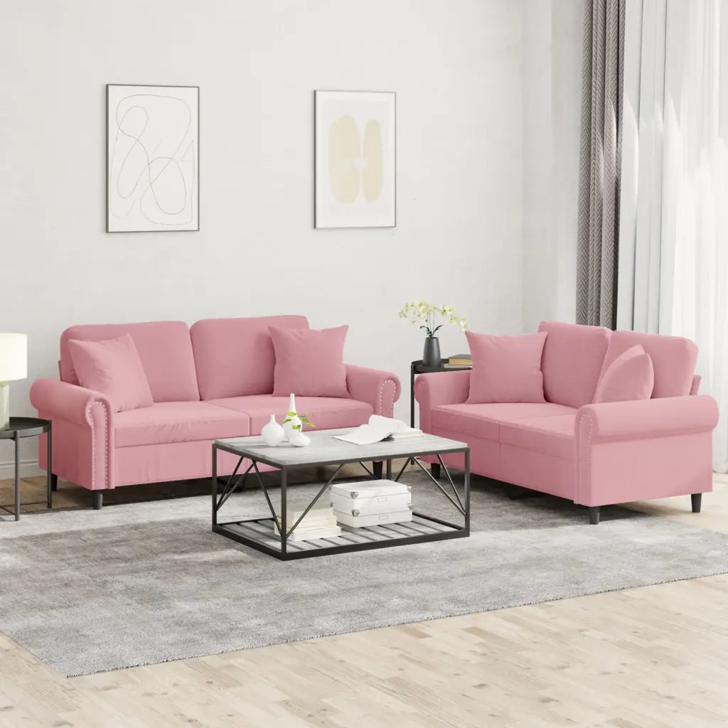 vidaXL Set di Divani 2 pz con Cuscini Rosa in Velluto