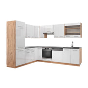 Vicco Cucina angolare completa Bianco lucido/oro power oak 227 x 60 cm senza piano di lavoro