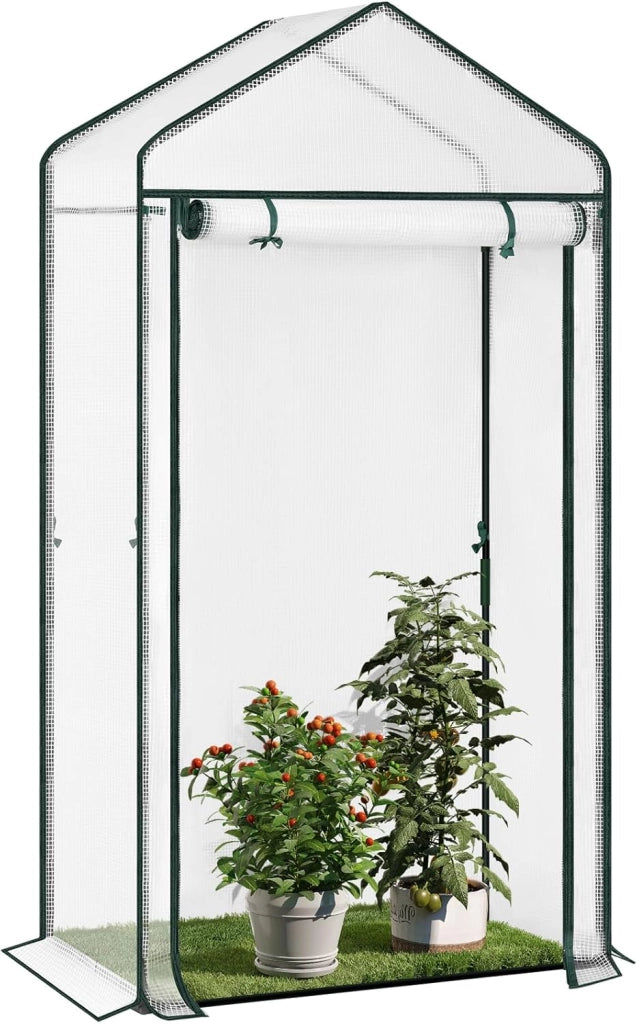 Serra da Giardino con Porte Avvolgibili, Serra da Balcone, Telo in Rete PE 140 g/m², per Piante Idrorepellente, 4 Picchetti, 100x50x190 cm, Verde