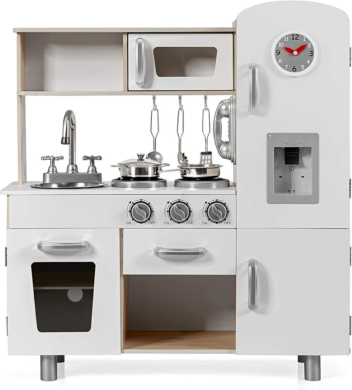 Cucina giocattolo per bambini, Cucina per Bambini in Legno con Telefono, Piano, Cottura, Frigo, Microonde, Lavello Rimovibile, 3 Anni+