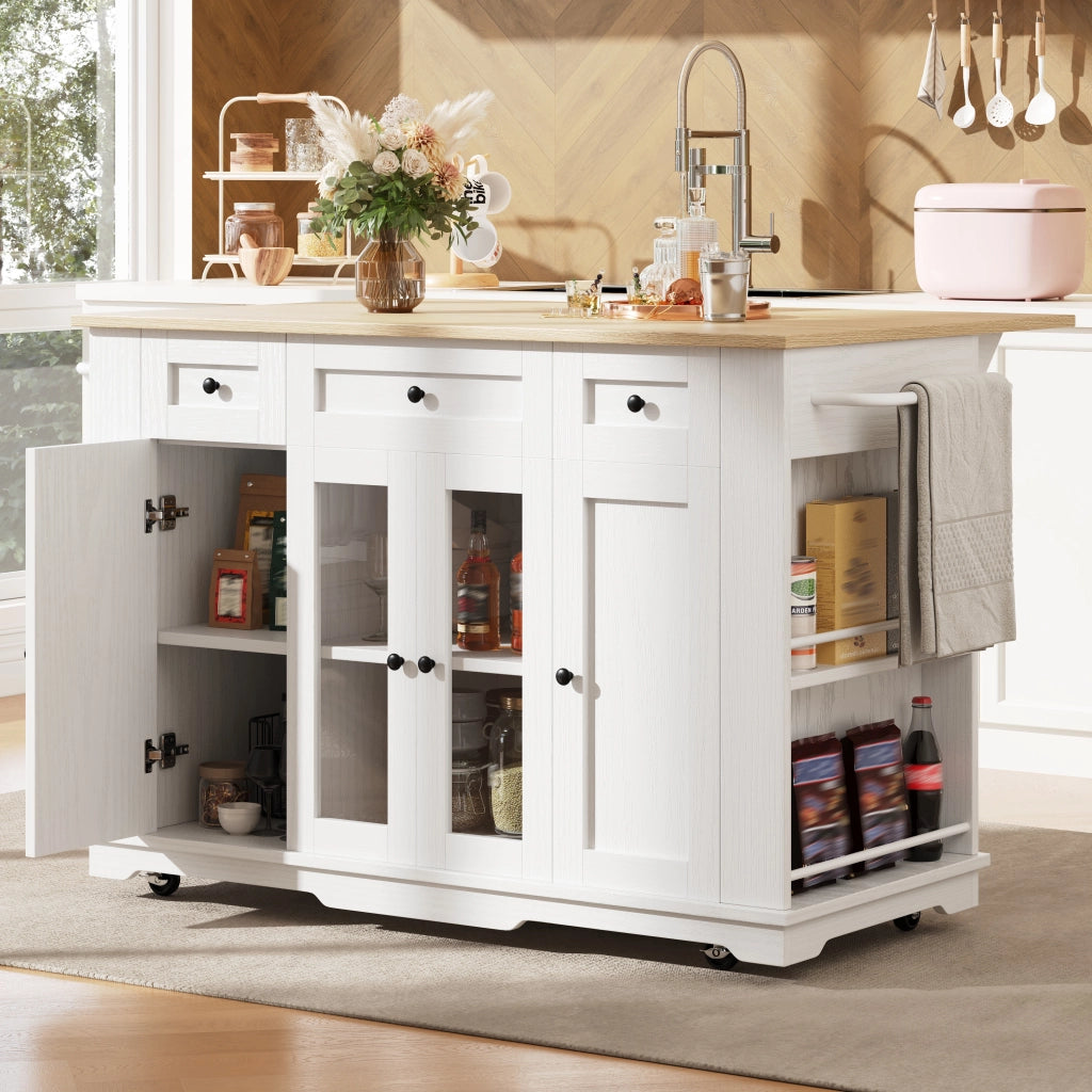 ISOLA CUCINA 151,5x85x91,7 cm Bianco/Naturale con piano pieghevole