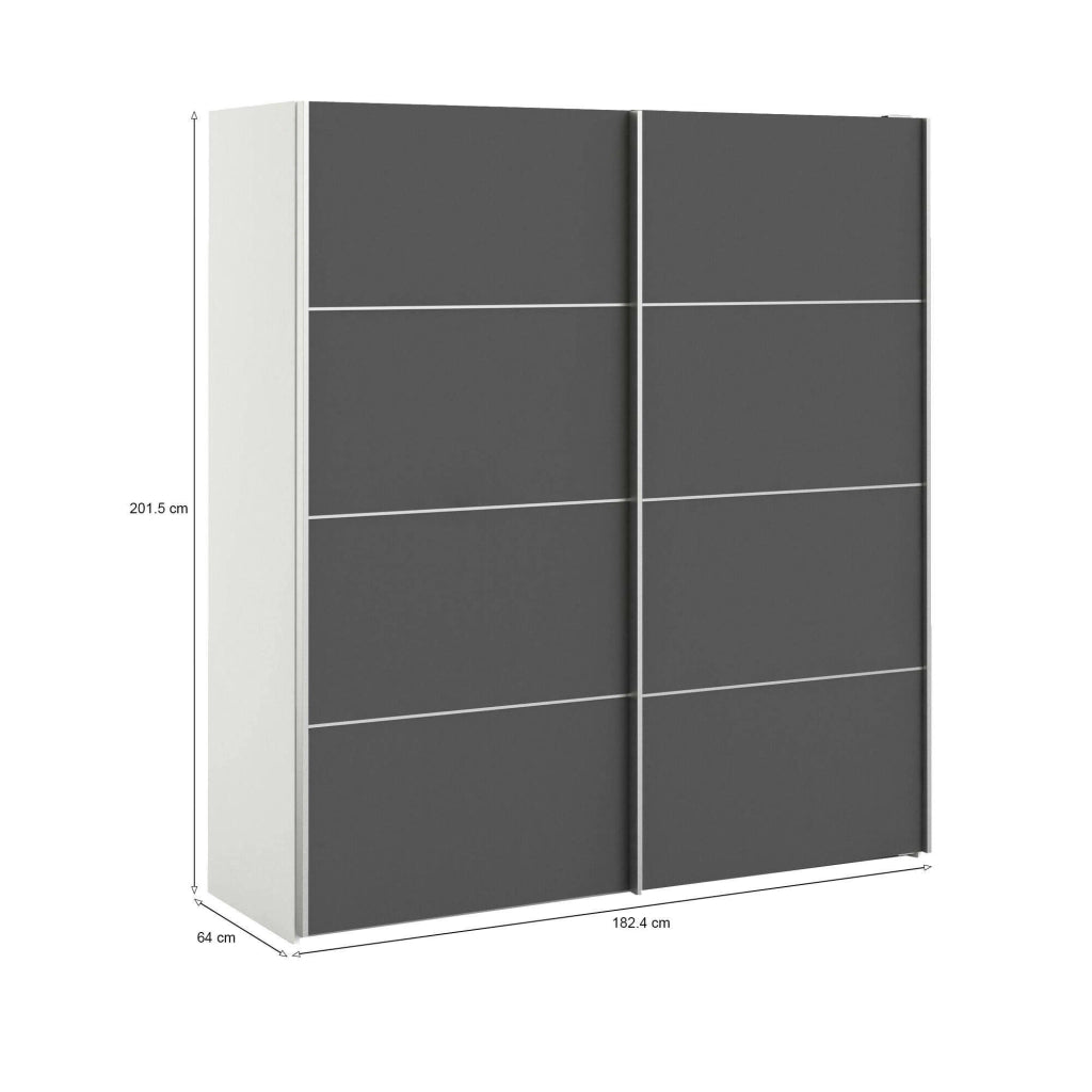Guardaroba 2 ante Cassano, Mobile camera da letto, Cabina armadio portabiti, Armadio appendiabiti, 182x64 h202 cm, Bianco e Grigio