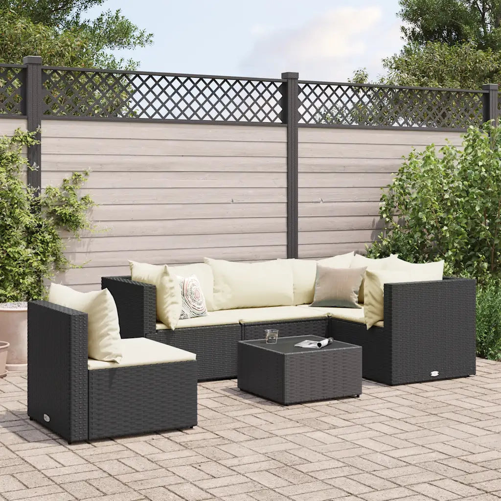 Set Mobili da Giardino 6 pz con Cuscini in Polyrattan Nero