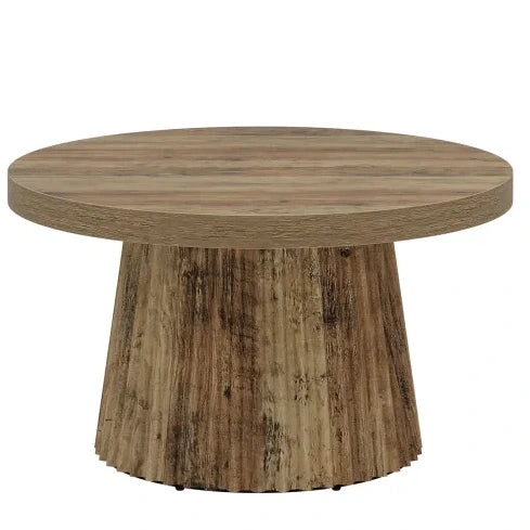 Tavolino da caffè rotondo ? 80 cm in MDF marrone con base a colonne scanalate