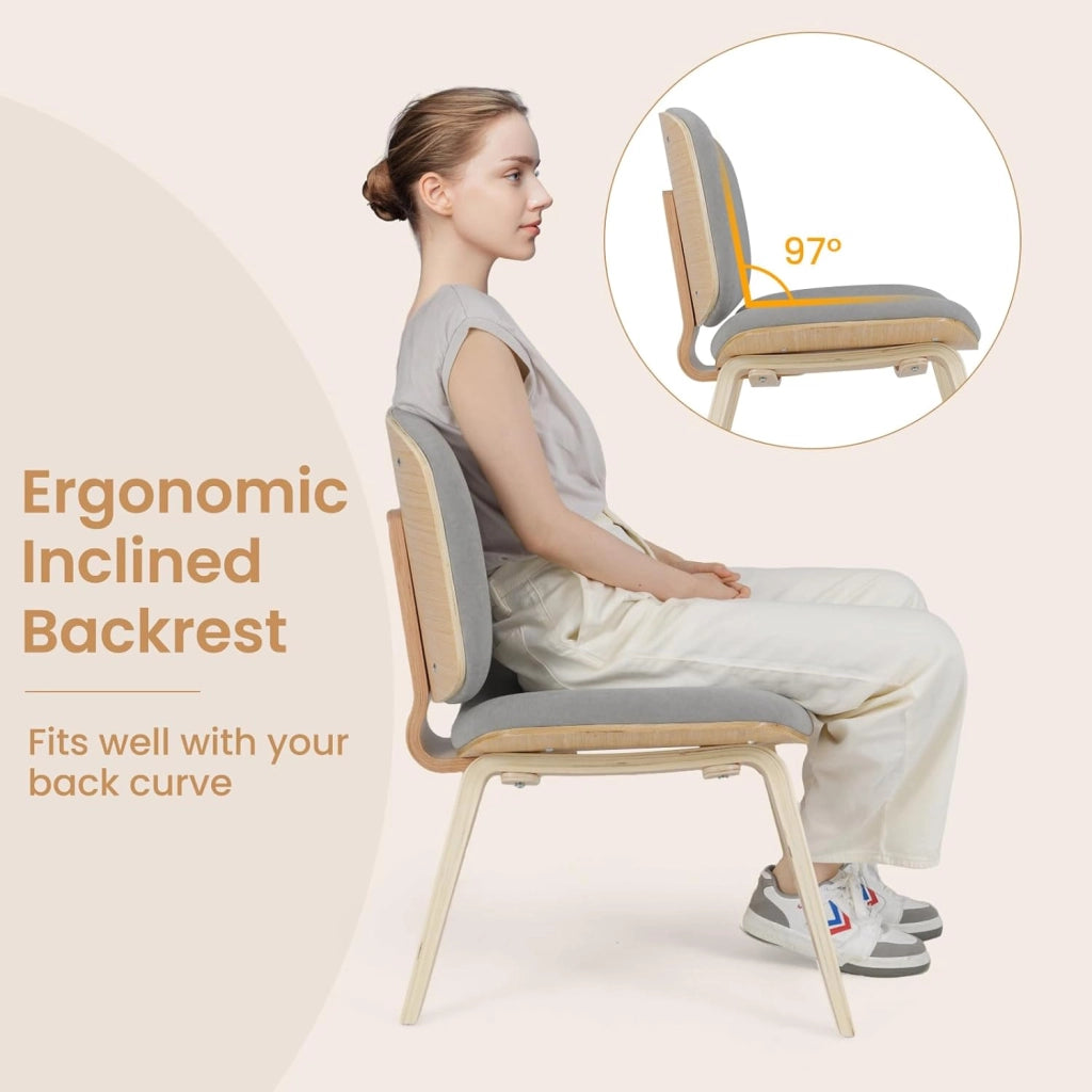 Sedia per il tempo libero imbottita, sedia relax con schienale e seduta curvi, struttura in legno e gambe con cuscinetti antiscivolo, 65 x 60 x 76 cm, per soggiorno, sala da pranzo (grigio