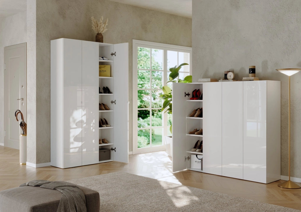 Mobile Portascarpe Cono, Scarpiera 8 Ripiani, 126x35x116h cm Bianco Lucido