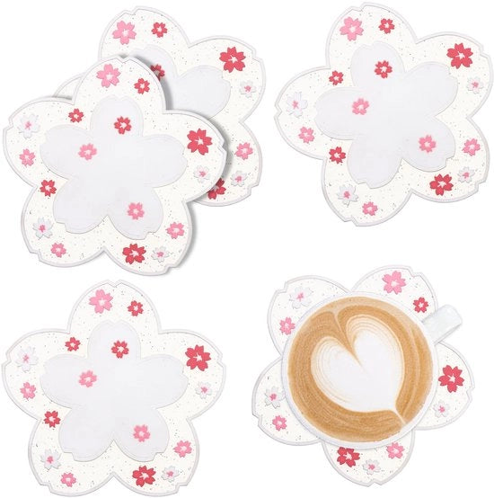 Onderzetters per biberon, moderne sottofondi in silicone con disegno di fiori, 4-pack sottofondi antiscivolo per diversi bicchieri (bianco fiorito)