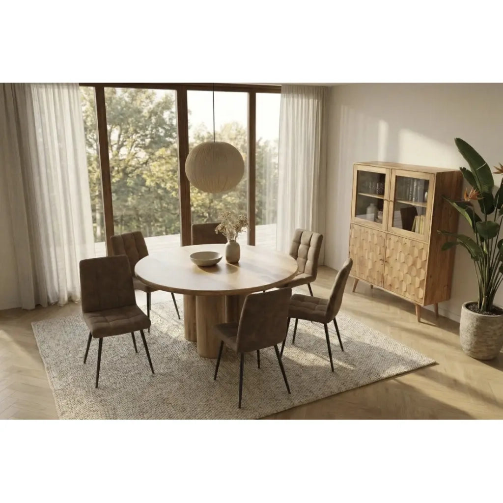 Tavolo da pranzo ORINO rotondo 140 cm in legno massiccio di mango – Tavolo design con gambe cilindriche