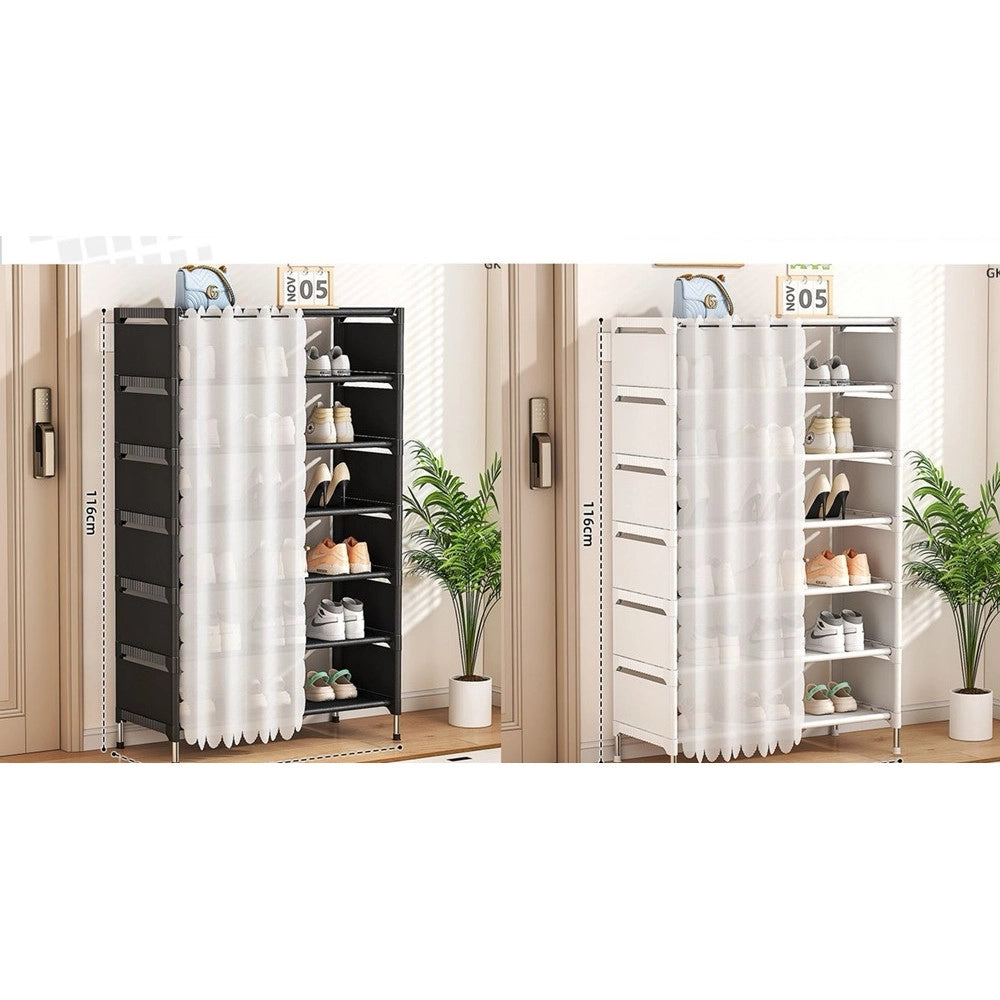 Trade Shop - Scarpiera Salvaspazio A 7 Ripiani Con Tenda Copripolvere Installazione Semplice Ripostigli -