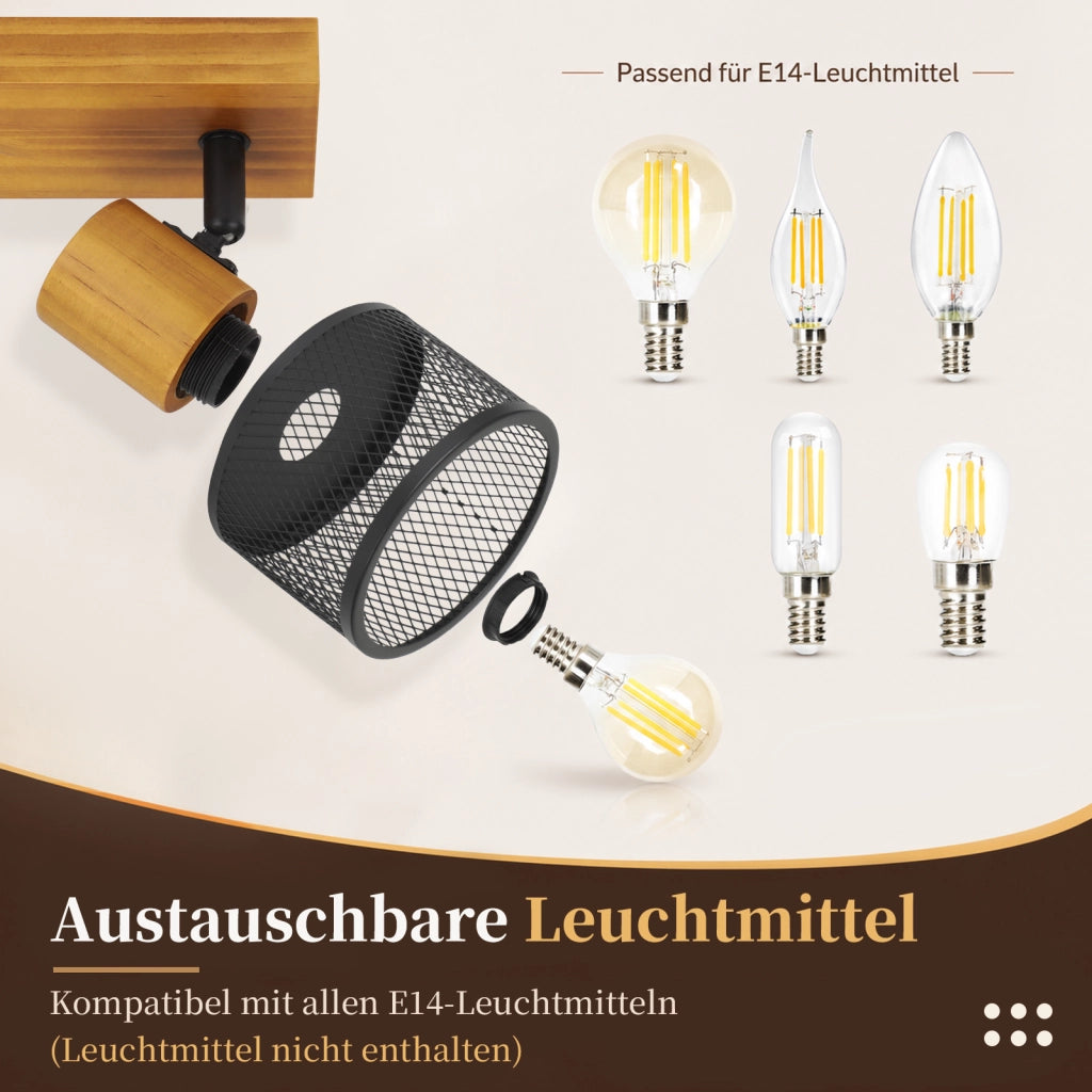 ZMH Faretto da soffitto nero 4 luci E14 stile industriale vintage in metallo ideale per soggiorno lampadine non incluse