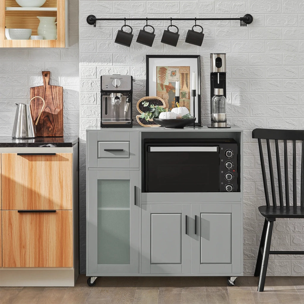 Credenza con ruote Mobile per Microonde da Cucina con 1 Cassetto, 3 Ante Armadio cucina 89x40x89cm colore grigio FSB78-HG SoBuy